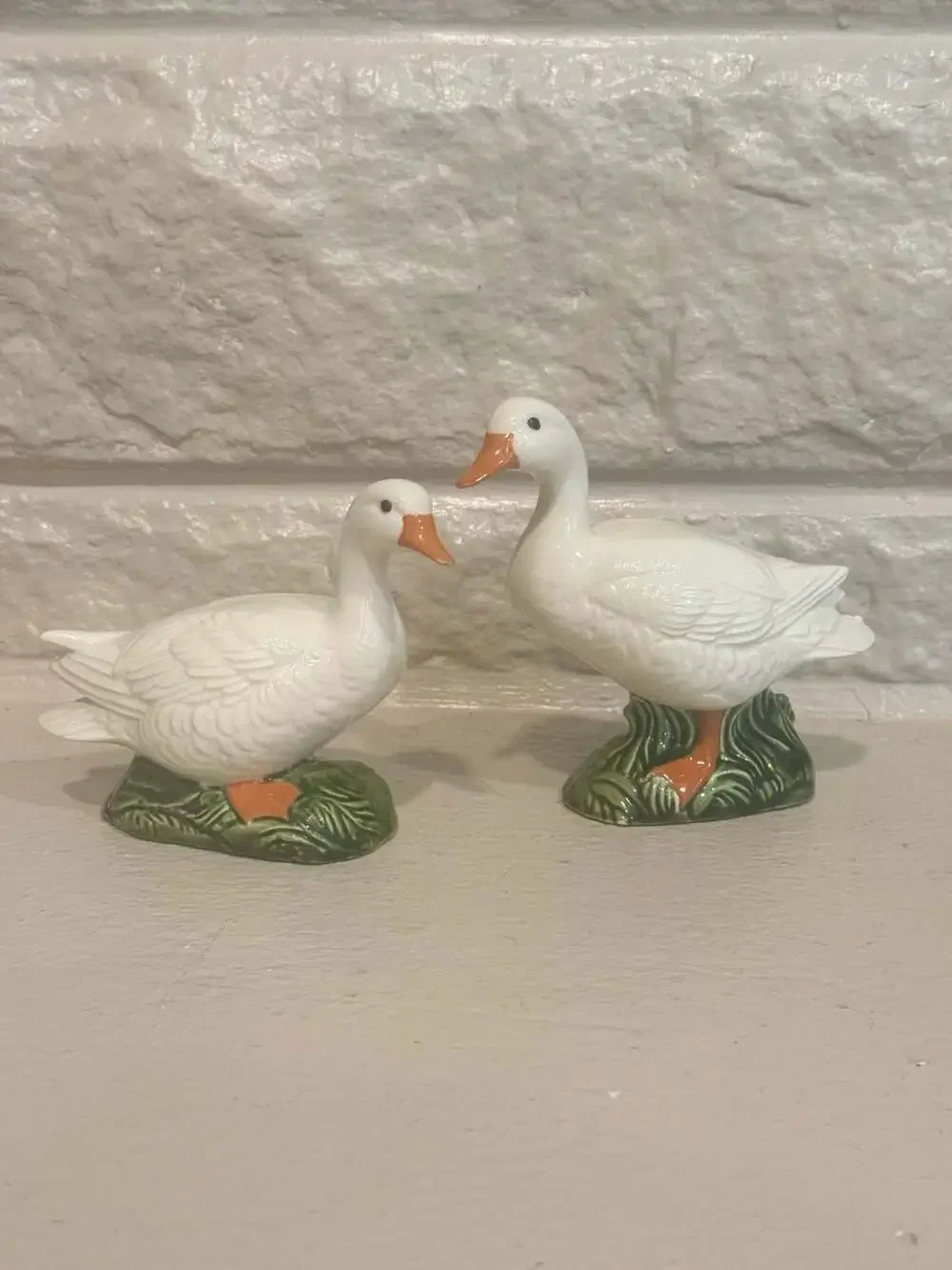 Vintage Ceramic White Duck Goose Figurines Set of 2 Cottagecore